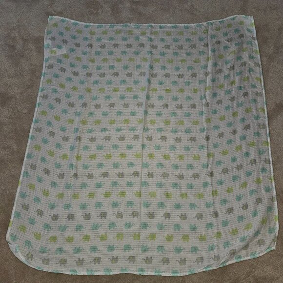 Aden & Anais Ideal Baby Elephant Muslin Cotton Swaddle Blanket Green Gray Blue - Picture 3 of 6